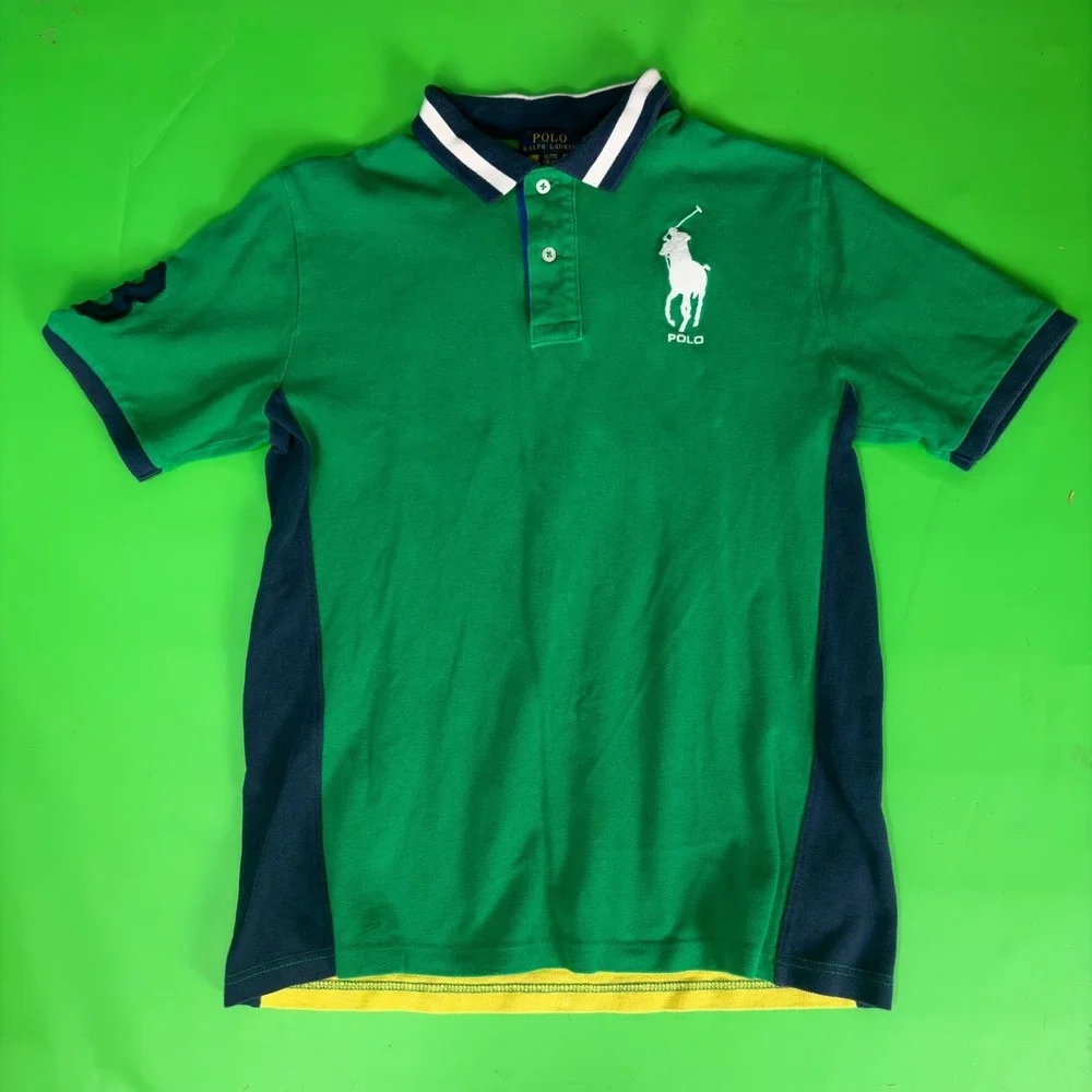Ralph Lauren Big Pony Polo Boys XL 18-20 Custom Fit Mesh Sleeve Graphic Shirt